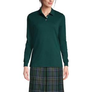 Lands’ End School Uniform Kids Long Sleeve Interlock Polo Shirt(Evergreen)