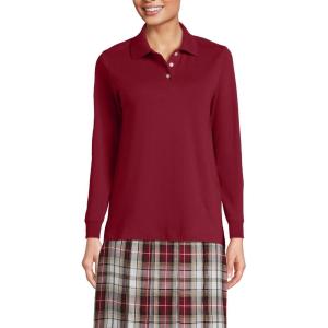 Lands’ End School Uniform Kids Long Sleeve Interlock Polo Shirt(Garnet)