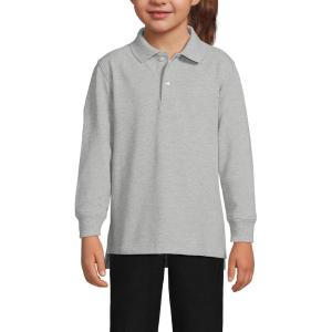 Lands’ End School Uniform Kids Long Sleeve Mesh Polo Shirt(Gray Heather)