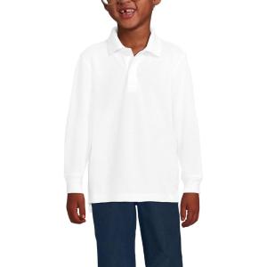 Lands’ End School Uniform Kids Long Sleeve Mesh Polo Shirt(White)