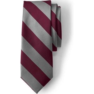 Lands’ End School Uniform Kids Stripe Pre Tied Tie(Burgundy/Feather Gray Stripe)