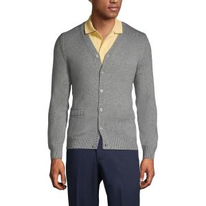 Lands’ End School Uniform Men’s Cotton Modal Button Front Cardigan Sweater(Pewter Heather)