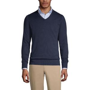 Lands’ End School Uniform Men’s Cotton Modal Fine Gauge V-Neck Sweater(Classic Navy)