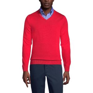 Lands’ End School Uniform Men’s Cotton Modal Fine Gauge V-Neck Sweater(Red)