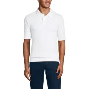 Lands’ End School Uniform Men’s Short Sleeve Banded Bottom Polo Shirt(White)