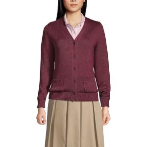 Lands’ End School Uniform Women’s Cotton Modal Button Front Cardigan Sweater(Burgundy)