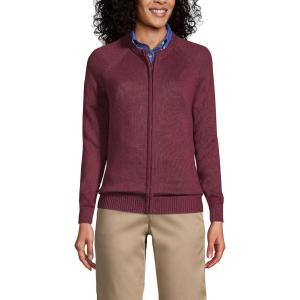 Lands’ End School Uniform Women’s Cotton Modal Zip-Front Cardigan Sweater(Burgundy)