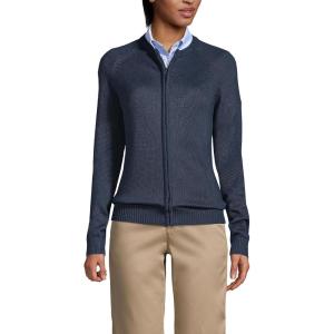 Lands’ End School Uniform Women’s Cotton Modal Zip-Front Cardigan Sweater(Classic Navy)