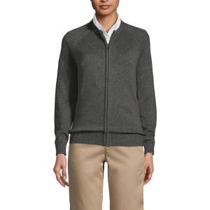 Lands’ End School Uniform Women’s Cotton Modal Zip-Front Cardigan Sweater(Coal Heather)