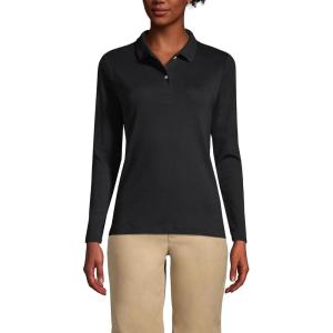 Lands’ End School Uniform Women’s Long Sleeve Feminine Fit Interlock Polo Shirt(Black)
