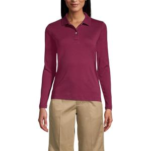 Lands’ End School Uniform Women’s Long Sleeve Feminine Fit Interlock Polo Shirt(Burgundy)