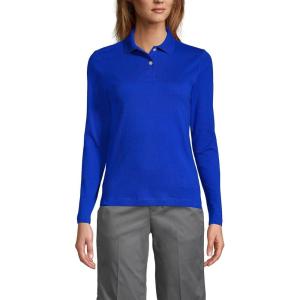 Lands’ End School Uniform Women’s Long Sleeve Feminine Fit Interlock Polo Shirt(Cobalt)
