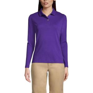 Lands’ End School Uniform Women’s Long Sleeve Feminine Fit Interlock Polo Shirt(Deep Purple)