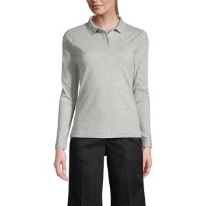 Lands’ End School Uniform Women’s Long Sleeve Feminine Fit Interlock Polo Shirt(Gray Heather)