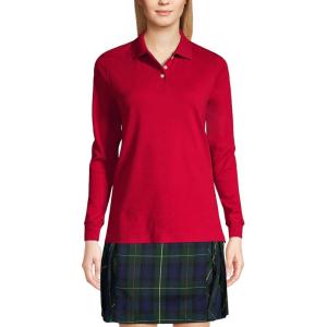 Lands’ End School Uniform Women’s Long Sleeve Feminine Fit Interlock Polo Shirt(Red)