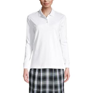 Lands’ End School Uniform Women’s Long Sleeve Feminine Fit Interlock Polo Shirt(White)