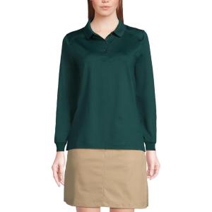Lands’ End School Uniform Women’s Long Sleeve Rapid Dry Polo Shirt(Evergreen)