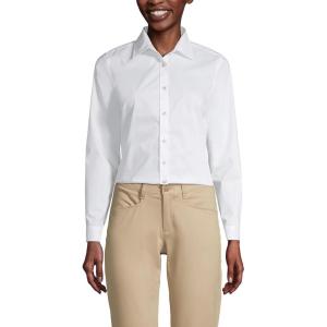 Lands’ End School Uniform Women’s No Gape Long Sleeve Stretch Shirt(Pearl White)
