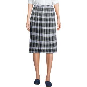 Lands’ End School Uniform Women’s Plaid Pleated Skirt Below The Knee(White Plaid)