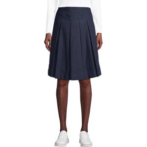 Lands’ End School Uniform Women’s Poly-Cotton Box Pleat Skirt Top of Knee(Classic Navy)