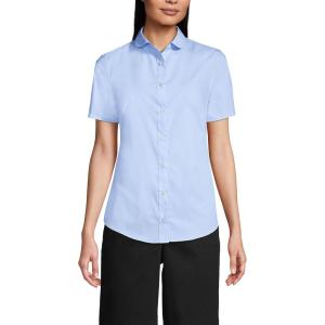 Lands’ End School Uniform Women’s Short Sleeve Peter Pan Collar Broadcloth Shirt(Light Sea Blue)