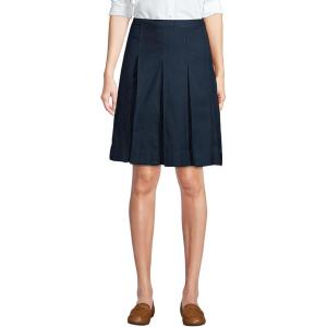 Lands’ End School Uniform Women’s Solid Box Pleat Skirt Above Knee(Classic Navy)