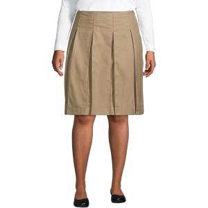 Lands’ End School Uniform Women’s Solid Box Pleat Skirt Top of Knee(Khaki)
