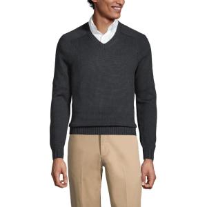 Lands’ End School Uniform Young Men’s Cotton Modal V-Neck Sweater(Black)