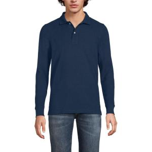 Lands’ End School Uniform Young Men’s Long Sleeve Mesh Polo Shirt(Classic Navy)