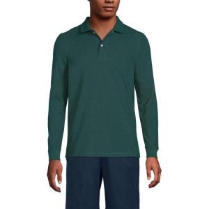 Lands’ End School Uniform Young Men’s Long Sleeve Mesh Polo Shirt(Evergreen)