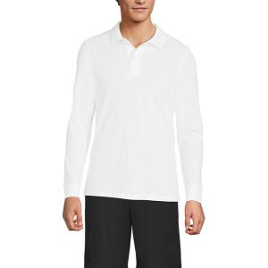 Lands’ End School Uniform Young Men’s Long Sleeve Mesh Polo Shirt(White)