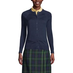 Lands’ End School Uniform Young Women’s Cotton Modal Cardigan Sweater(Classic Navy)