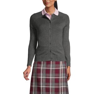 Lands’ End School Uniform Young Women’s Cotton Modal Cardigan Sweater(Coal Heather)