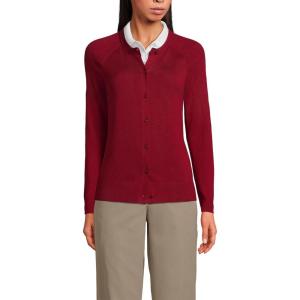 Lands’ End School Uniform Young Women’s Cotton Modal Cardigan Sweater(Garnet)