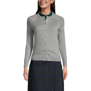 Lands’ End School Uniform Young Women’s Cotton Modal Cardigan Sweater(Pewter Heather)