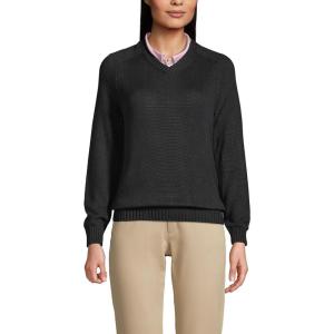 Lands’ End School Uniform Young Women’s Cotton Modal V-Neck Sweater(Black)