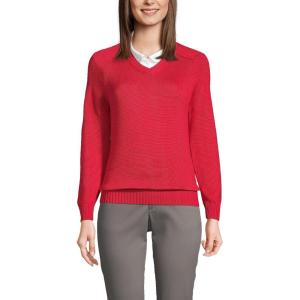Lands’ End School Uniform Young Women’s Cotton Modal V-Neck Sweater(Red)