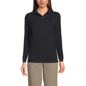 Lands’ End School Uniform Young Women’s Long Sleeve Mesh Polo Shirt(Black)