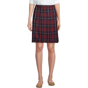 Lands’ End School Uniform Young Women’s Plaid Box Pleat Skirt Top of The Knee(Classic Navy Large Plaid)