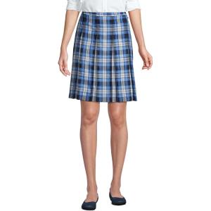 Lands’ End School Uniform Young Women’s Plaid Box Pleat Skirt Top of The Knee(Clear Blue Plaid)