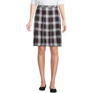 Lands’ End School Uniform Young Women’s Plaid Box Pleat Skirt Top of The Knee(Evergreen/White Plaid)