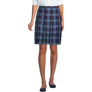 Lands’ End School Uniform Young Women’s Plaid Box Pleat Skirt Top of The Knee(French Blue Plaid)