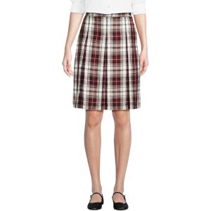 Lands’ End School Uniform Young Women’s Plaid Box Pleat Skirt Top of The Knee(Garnet/Khaki Plaid)