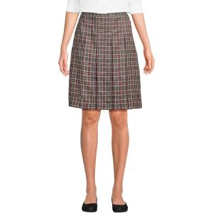 Lands’ End School Uniform Young Women’s Plaid Box Pleat Skirt Top of The Knee(Gray Heather/Maroon Plaid)