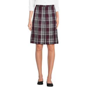 Lands’ End School Uniform Young Women’s Plaid Box Pleat Skirt Top of The Knee(Plaid Burgundy/Gray)