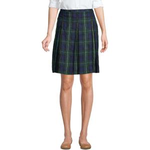 Lands’ End School Uniform Young Women’s Plaid Box Pleat Skirt Top of The Knee(Plaid Hunter/Classic Navy)