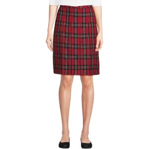 Lands’ End School Uniform Young Women’s Plaid Box Pleat Skirt Top of The Knee(Red/Black Plaid)