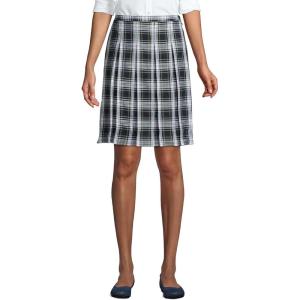 Lands’ End School Uniform Young Women’s Plaid Box Pleat Skirt Top of The Knee(White Plaid)