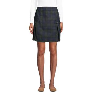 Lands’ End School Uniform Young Women’s Side Pleat Plaid Skort Above The Knee(Classic Navy/Evergreen Plaid)
