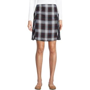 Lands’ End School Uniform Young Women’s Side Pleat Plaid Skort Above The Knee(Evergreen/White Plaid)